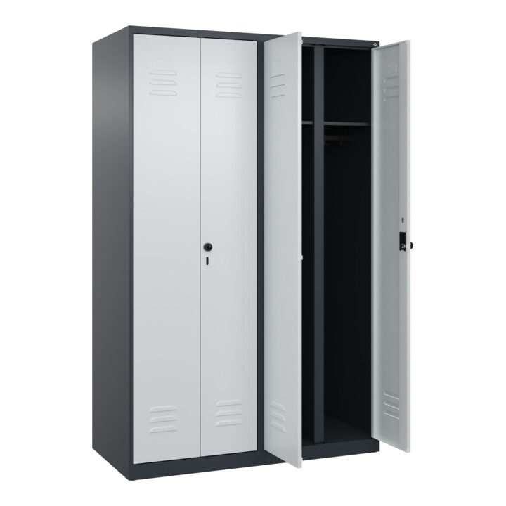 C+P Schwarz-Weiß-Spind Classic PLUS, 4 Abteile, 1850x1200x500mm, 7016/7035 Verschluss Sicherheits-Drehriegel