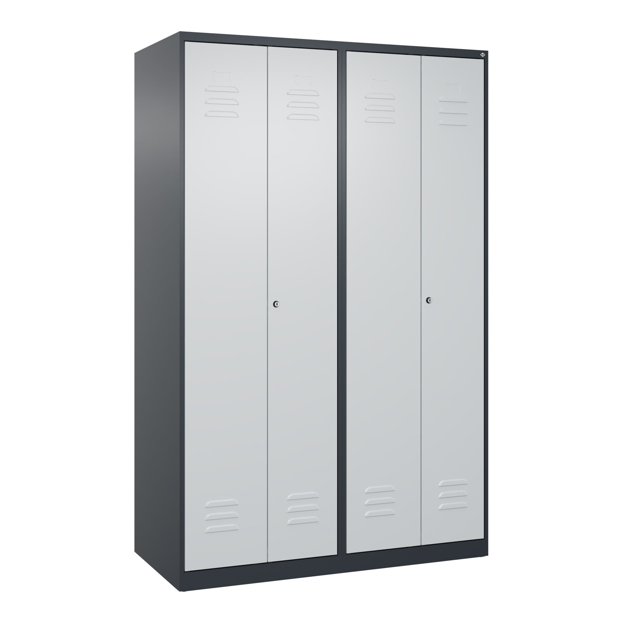 C+P Schwarz-Weiß-Spind Classic PLUS, 4 Abteile, 1850x1200x500mm, 7016/7035 Verschluss Zylinderschloss ; C + P Möbelsysteme