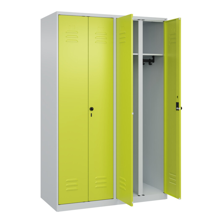 C+P Schwarz-Weiß-Spind Classic PLUS, 4 Abteile, 1850x1200x500mm, 7035/0024 Verschluss Sicherheits-Drehriegel