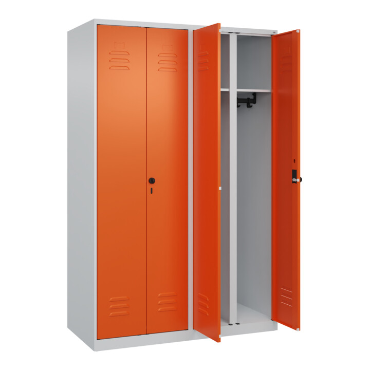C+P Schwarz-Weiß-Spind Classic PLUS, 4 Abteile, 1850x1200x500mm, 7035/2004 Verschluss Sicherheits-Drehriegel