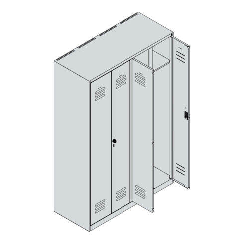 C+P Schwarz-Weiß-Spind Classic PLUS, 4 Abteile, 1850x1200x500mm, 7035/2004 Verschluss Sicherheits-Drehriegel