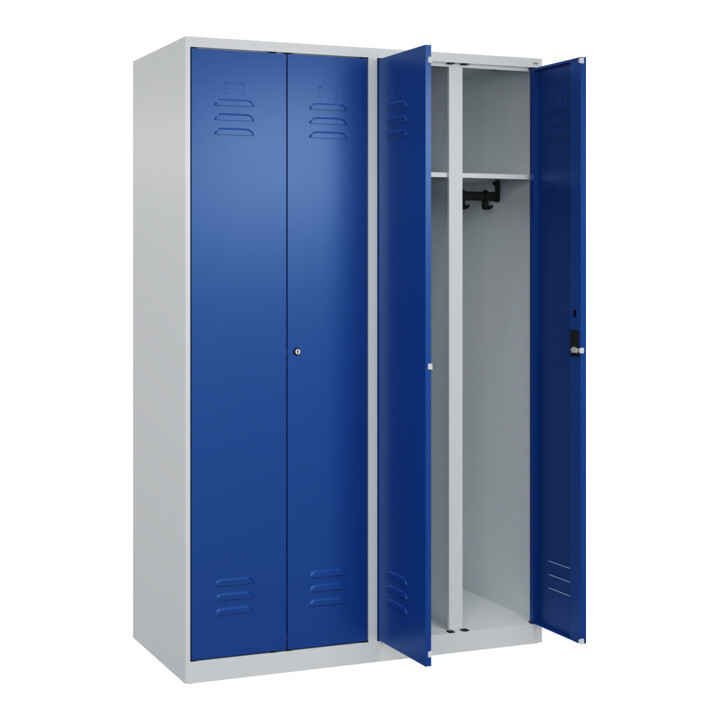C+P Schwarz-Weiß-Spind Classic PLUS, 4 Abteile, 1850x1200x500mm, 7035/5010 Verschluss Zylinderschloss