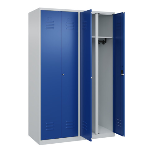 C+P Schwarz-Weiß-Spind Classic PLUS, 4 Abteile, 1850x1200x500mm, 7035/5010 Verschluss Zylinderschloss