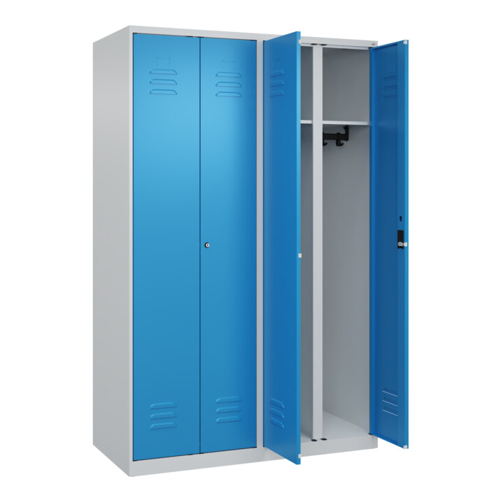 C+P Schwarz-Weiß-Spind Classic PLUS, 4 Abteile, 1850x1200x500mm, 7035/5012 Verschluss Zylinderschloss