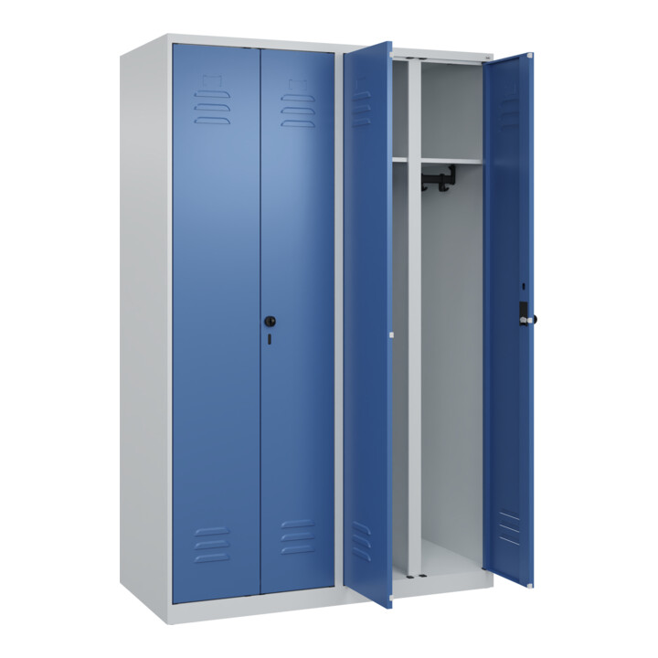 C+P Schwarz-Weiß-Spind Classic PLUS, 4 Abteile, 1850x1200x500mm, 7035/5023 Verschluss Sicherheits-Drehriegel