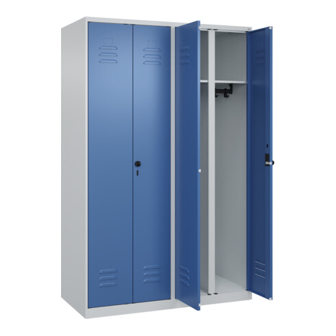 C+P Schwarz-Weiß-Spind Classic PLUS, 4 Abteile, 1850x1200x500mm, 7035/5023 Verschluss Sicherheits-Drehriegel