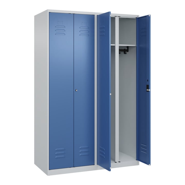 C+P Schwarz-Weiß-Spind Classic PLUS, 4 Abteile, 1850x1200x500mm, 7035/5023 Verschluss Zylinderschloss