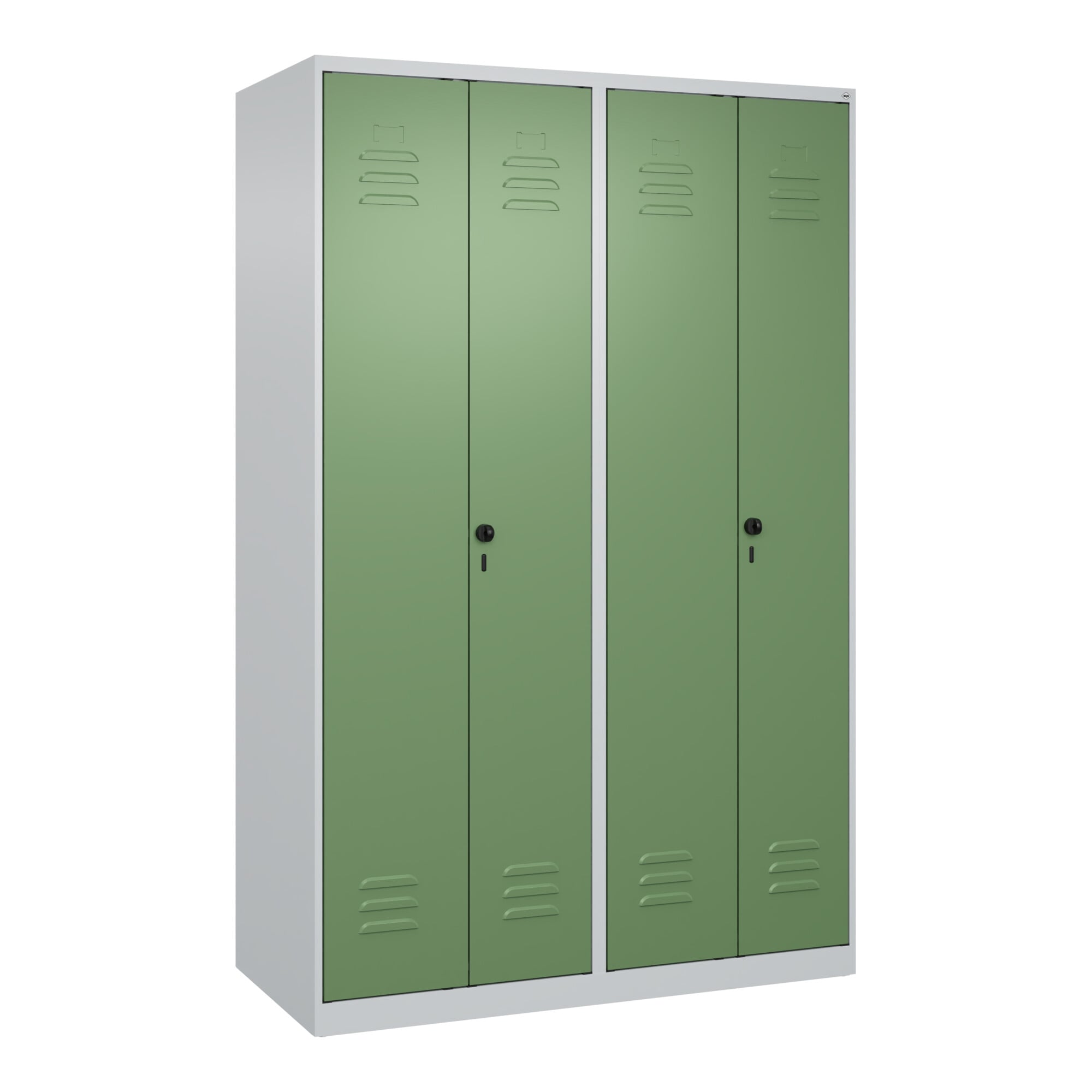 C+P Schwarz-Weiß-Spind Classic PLUS, 4 Abteile, 1850x1200x500mm, 7035/6011 Verschluss Sicherheits-Drehriegel ; C + P Möbelsysteme