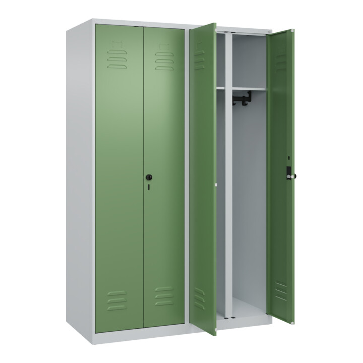 C+P Schwarz-Weiß-Spind Classic PLUS, 4 Abteile, 1850x1200x500mm, 7035/6011 Verschluss Sicherheits-Drehriegel