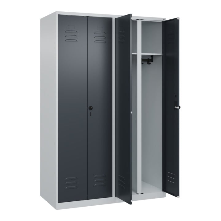 C+P Schwarz-Weiß-Spind Classic PLUS, 4 Abteile, 1850x1200x500mm, 7035/7016 Verschluss Sicherheits-Drehriegel