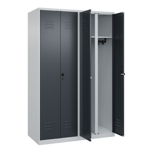 C+P Schwarz-Weiß-Spind Classic PLUS, 4 Abteile, 1850x1200x500mm, 7035/7016 Verschluss Sicherheits-Drehriegel