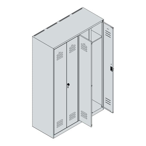 C+P Schwarz-Weiß-Spind Classic PLUS, 4 Abteile, 1850x1200x500mm, 7035/7016 Verschluss Sicherheits-Drehriegel