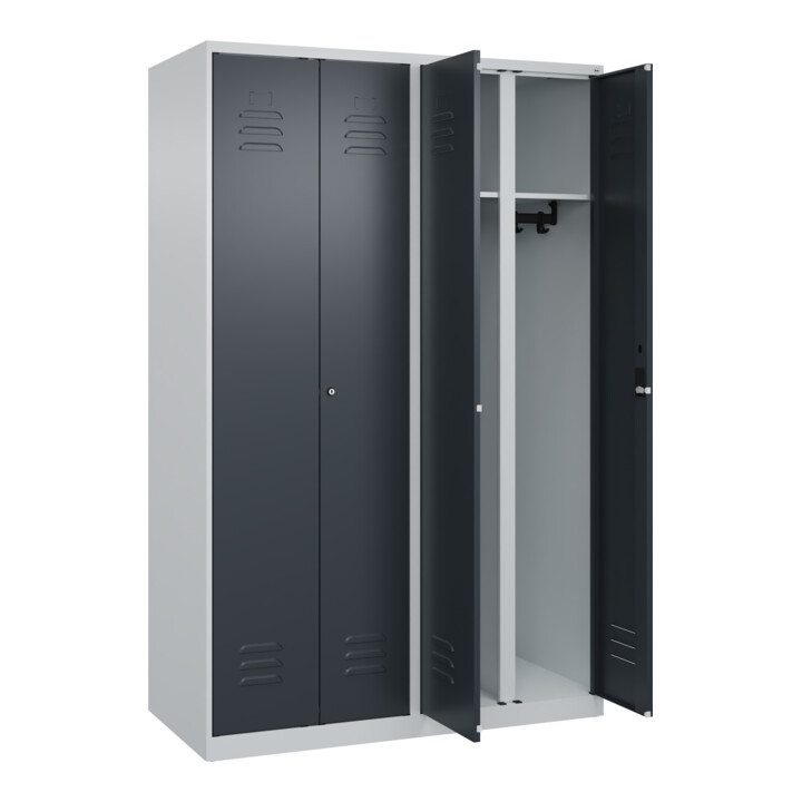 C+P Schwarz-Weiß-Spind Classic PLUS, 4 Abteile, 1850x1200x500mm, 7035/7016 Verschluss Zylinderschloss
