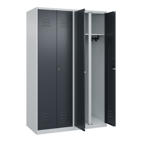 C+P Schwarz-Weiß-Spind Classic PLUS, 4 Abteile, 1850x1200x500mm, 7035/7016 Verschluss Zylinderschloss