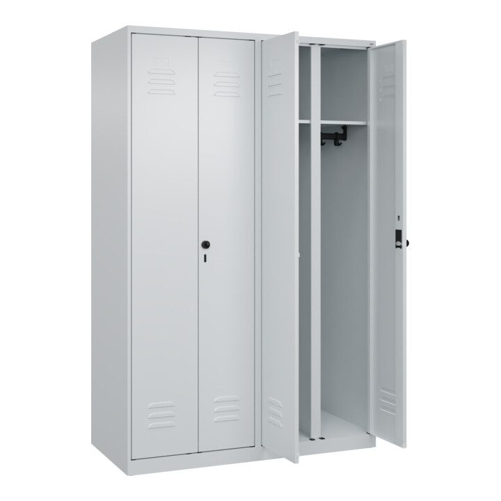 C+P Schwarz-Weiß-Spind Classic PLUS, 4 Abteile, 1850x1200x500mm, 7035/7035 Verschluss Sicherheits-Drehriegel