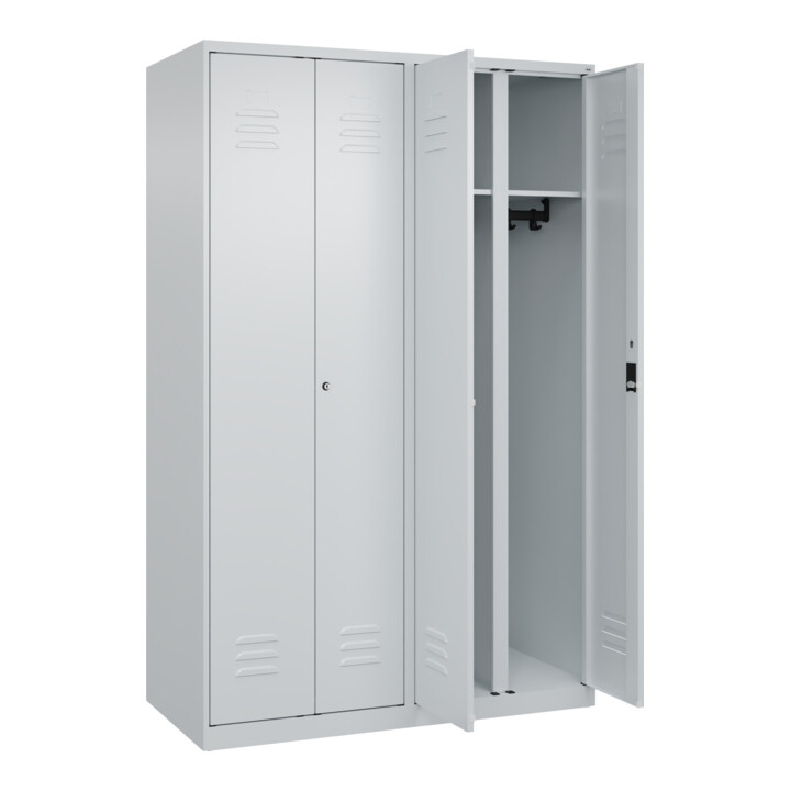 C+P Schwarz-Weiß-Spind Classic PLUS, 4 Abteile, 1850x1200x500mm, 7035/7035 Verschluss Zylinderschloss