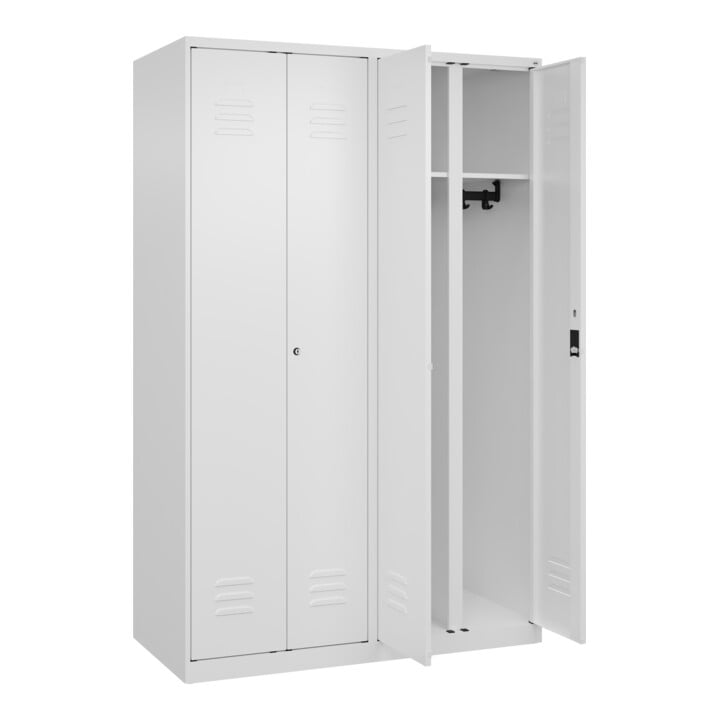 C+P Schwarz-Weiß-Spind Classic PLUS, 4 Abteile, 1850x1200x500mm, 9016/9016 Verschluss Zylinderschloss