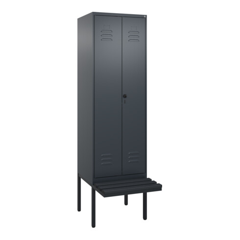 C+P Schwarz-Weiß-Spind Classic PLUS, Bank, 2 Abteile, 2120x600x815mm, 7016/7016, Verschluss Sicherheits-Drehriegel, Sitzbanktyp auskragend, Material Sitzfläche Kunststoff