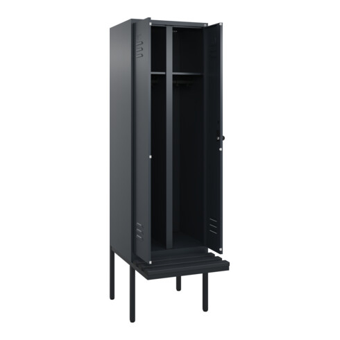 C+P Schwarz-Weiß-Spind Classic PLUS, Bank, 2 Abteile, 2120x600x815mm, 7016/7016, Verschluss Sicherheits-Drehriegel, Sitzbanktyp auskragend, Material Sitzfläche Kunststoff