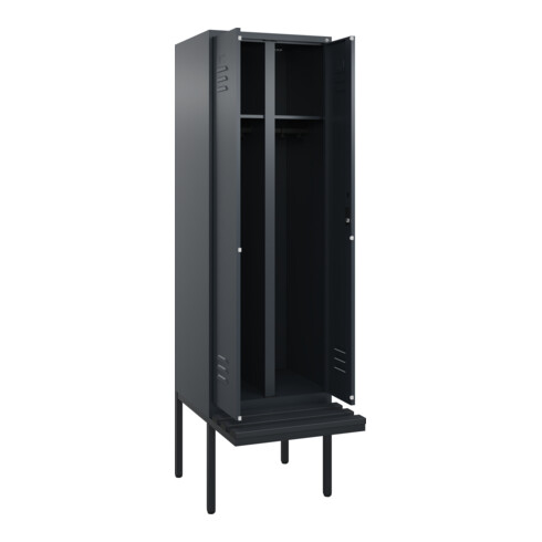C+P Schwarz-Weiß-Spind Classic PLUS, Bank, 2 Abteile, 2120x600x815mm, 7016/7016, Verschluss Zylinderschloss, Sitzbanktyp auskragend, Material Sitzfläche Kunststoff