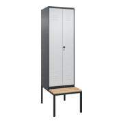 C+P Schwarz-Weiß-Spind Classic PLUS, Bank, 2 Abteile, 2120x600x815mm, 7016/7035, Verschluss Sicherheits-Drehriegel, Sitzbanktyp untergebaut, Material Sitzfläche Buche-Hartholz