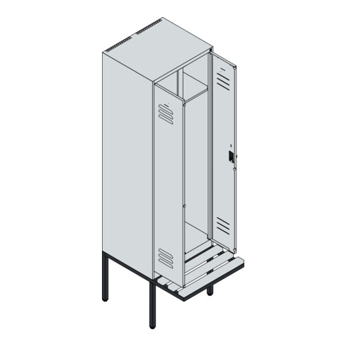 C+P Schwarz-Weiß-Spind Classic PLUS, Bank, 2 Abteile, 2120x600x815mm, 7016/7035, Verschluss Zylinderschloss, Sitzbanktyp auskragend, Material Sitzfläche Kunststoff