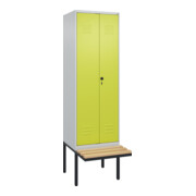 C+P Schwarz-Weiß-Spind Classic PLUS, Bank, 2 Abteile, 2120x600x815mm, 7035/0024, Verschluss Sicherheits-Drehriegel, Sitzbanktyp auskragend, Material Sitzfläche Buche-Hartholz