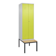 C+P Schwarz-Weiß-Spind Classic PLUS, Bank, 2 Abteile, 2120x600x815mm, 7035/0024, Verschluss Zylinderschloss, Sitzbanktyp untergebaut, Material Sitzfläche Buche-Hartholz