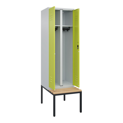 C+P Schwarz-Weiß-Spind Classic PLUS, Bank, 2 Abteile, 2120x600x815mm, 7035/0024, Verschluss Zylinderschloss, Sitzbanktyp untergebaut, Material Sitzfläche Buche-Hartholz