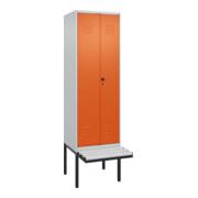 C+P Schwarz-Weiß-Spind Classic PLUS, Bank, 2 Abteile, 2120x600x815mm, 7035/2004, Verschluss Sicherheits-Drehriegel, Sitzbanktyp auskragend, Material Sitzfläche Kunststoff