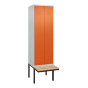 C+P Schwarz-Weiß-Spind Classic PLUS, Bank, 2 Abteile, 2120x600x815mm, 7035/2004, Verschluss Zylinderschloss, Sitzbanktyp auskragend, Material Sitzfläche Buche-Hartholz