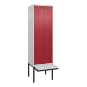 C+P Schwarz-Weiß-Spind Classic PLUS, Bank, 2 Abteile, 2120x600x815mm, 7035/3003, Verschluss Zylinderschloss, Sitzbanktyp auskragend, Material Sitzfläche Kunststoff