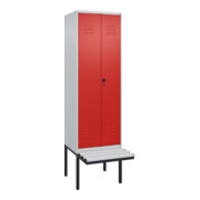 C+P Schwarz-Weiß-Spind Classic PLUS, Bank, 2 Abteile, 2120x600x815mm, 7035/3020, Verschluss Sicherheits-Drehriegel, Sitzbanktyp auskragend, Material Sitzfläche Kunststoff