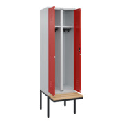 C+P Schwarz-Weiß-Spind Classic PLUS, Bank, 2 Abteile, 2120x600x815mm, 7035/3020, Verschluss Zylinderschloss, Sitzbanktyp auskragend, Material Sitzfläche Buche-Hartholz