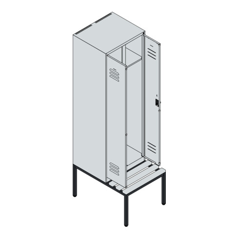 C+P Schwarz-Weiß-Spind Classic PLUS, Bank, 2 Abteile, 2120x600x815mm, 7035/6011, Verschluss Zylinderschloss, Sitzbanktyp untergebaut, Material Sitzfläche Kunststoff