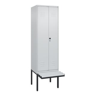C+P Schwarz-Weiß-Spind Classic PLUS, Bank, 2 Abteile, 2120x600x815mm, 7035/7035, Verschluss Sicherheits-Drehriegel, Sitzbanktyp auskragend, Material Sitzfläche Kunststoff