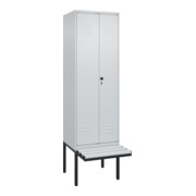 C+P Schwarz-Weiß-Spind Classic PLUS, Bank, 2 Abteile, 2120x600x815mm, 7035/7035, Verschluss Sicherheits-Drehriegel, Sitzbanktyp auskragend, Material Sitzfläche Kunststoff