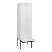 C+P Schwarz-Weiß-Spind Classic PLUS, Bank, 2 Abteile, 2120x600x815mm, 9016/9016, Verschluss Sicherheits-Drehriegel, Sitzbanktyp auskragend, Material Sitzfläche Kunststoff