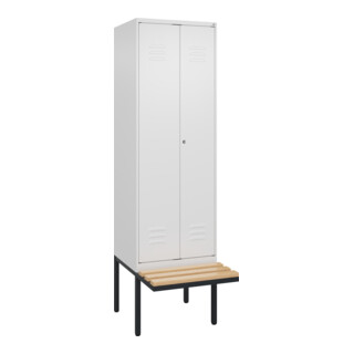 C+P Schwarz-Weiß-Spind Classic PLUS, Bank, 2 Abteile, 2120x600x815mm, 9016/9016, Verschluss Zylinderschloss, Sitzbanktyp auskragend, Material Sitzfläche Buche-Hartholz