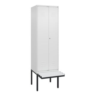 C+P Schwarz-Weiß-Spind Classic PLUS, Bank, 2 Abteile, 2120x600x815mm, 9016/9016, Verschluss Zylinderschloss, Sitzbanktyp auskragend, Material Sitzfläche Kunststoff