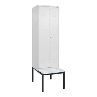 C+P Schwarz-Weiß-Spind Classic PLUS, Bank, 2 Abteile, 2120x600x815mm, 9016/9016, Verschluss Zylinderschloss, Sitzbanktyp untergebaut, Material Sitzfläche Kunststoff