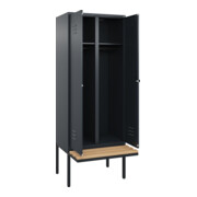 C+P Schwarz-Weiß-Spind Classic PLUS, Bank, 2 Abteile, 2120x800x815mm, 7016/7016, Verschluss Sicherheits-Drehriegel, Sitzbanktyp auskragend, Material Sitzfläche Buche-Hartholz