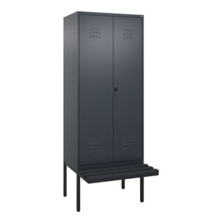 C+P Schwarz-Weiß-Spind Classic PLUS, Bank, 2 Abteile, 2120x800x815mm, 7016/7016, Verschluss Sicherheits-Drehriegel, Sitzbanktyp auskragend, Material Sitzfläche Kunststoff