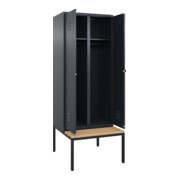 C+P Schwarz-Weiß-Spind Classic PLUS, Bank, 2 Abteile, 2120x800x815mm, 7016/7016, Verschluss Sicherheits-Drehriegel, Sitzbanktyp untergebaut, Material Sitzfläche Buche-Hartholz