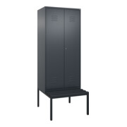 C+P Schwarz-Weiß-Spind Classic PLUS, Bank, 2 Abteile, 2120x800x815mm, 7016/7016, Verschluss Zylinderschloss, Sitzbanktyp untergebaut, Material Sitzfläche Kunststoff