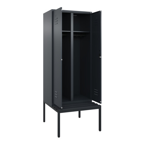 C+P Schwarz-Weiß-Spind Classic PLUS, Bank, 2 Abteile, 2120x800x815mm, 7016/7016, Verschluss Zylinderschloss, Sitzbanktyp untergebaut, Material Sitzfläche Kunststoff