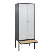 C+P Schwarz-Weiß-Spind Classic PLUS, Bank, 2 Abteile, 2120x800x815mm, 7016/7035, Verschluss Sicherheits-Drehriegel, Sitzbanktyp auskragend, Material Sitzfläche Buche-Hartholz