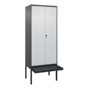 C+P Schwarz-Weiß-Spind Classic PLUS, Bank, 2 Abteile, 2120x800x815mm, 7016/7035, Verschluss Sicherheits-Drehriegel, Sitzbanktyp auskragend, Material Sitzfläche Kunststoff