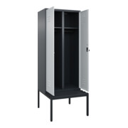 C+P Schwarz-Weiß-Spind Classic PLUS, Bank, 2 Abteile, 2120x800x815mm, 7016/7035, Verschluss Sicherheits-Drehriegel, Sitzbanktyp untergebaut, Material Sitzfläche Kunststoff