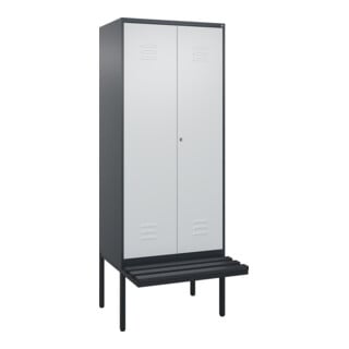 C+P Schwarz-Weiß-Spind Classic PLUS, Bank, 2 Abteile, 2120x800x815mm, 7016/7035, Verschluss Zylinderschloss, Sitzbanktyp auskragend, Material Sitzfläche Kunststoff